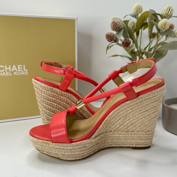 Michael Michael Kors Annie Wedge Faux Leather Sandal Dahlia 40T2AEHS1L Women 9M - Picture 7 of 10